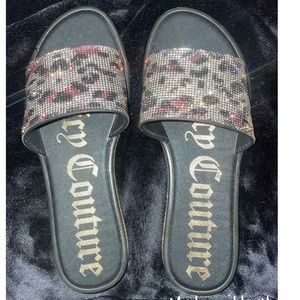 Juicy Couture Yippy Leopard Bedazzled Slide Sandals Size 9 see description